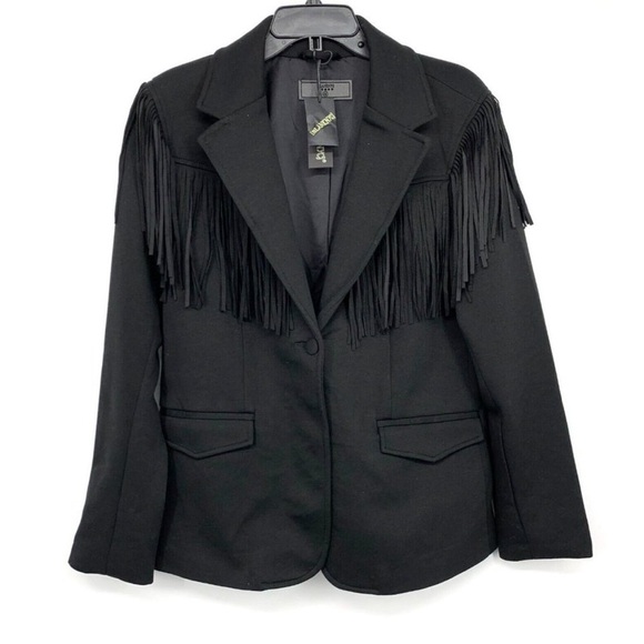 NWT Free People X Blank NYC Show Stopper Black Fringe Blazer Size Large - Picture 8 of 10